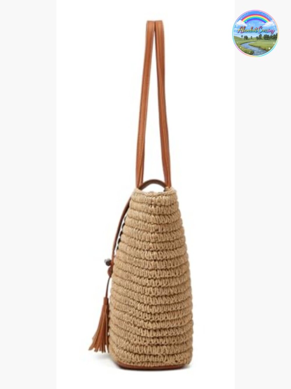 Hand-woven Straw Shoulder Bag Large Woven Beach Tote Purse Top Handle with - Picture 7 of 7